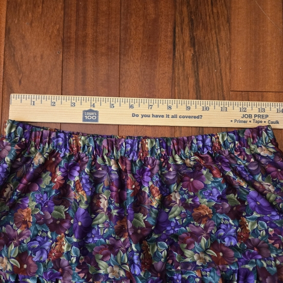 Vintage 80s Floral Purple Pleated Sz:16 Skirt Elastic Waist Midi Cottagecore - Picture 3 of 7